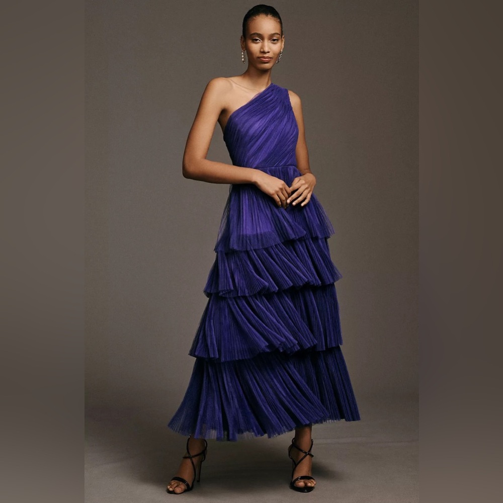 Hutch Purple Asymmetrical Ruched Gown size 4